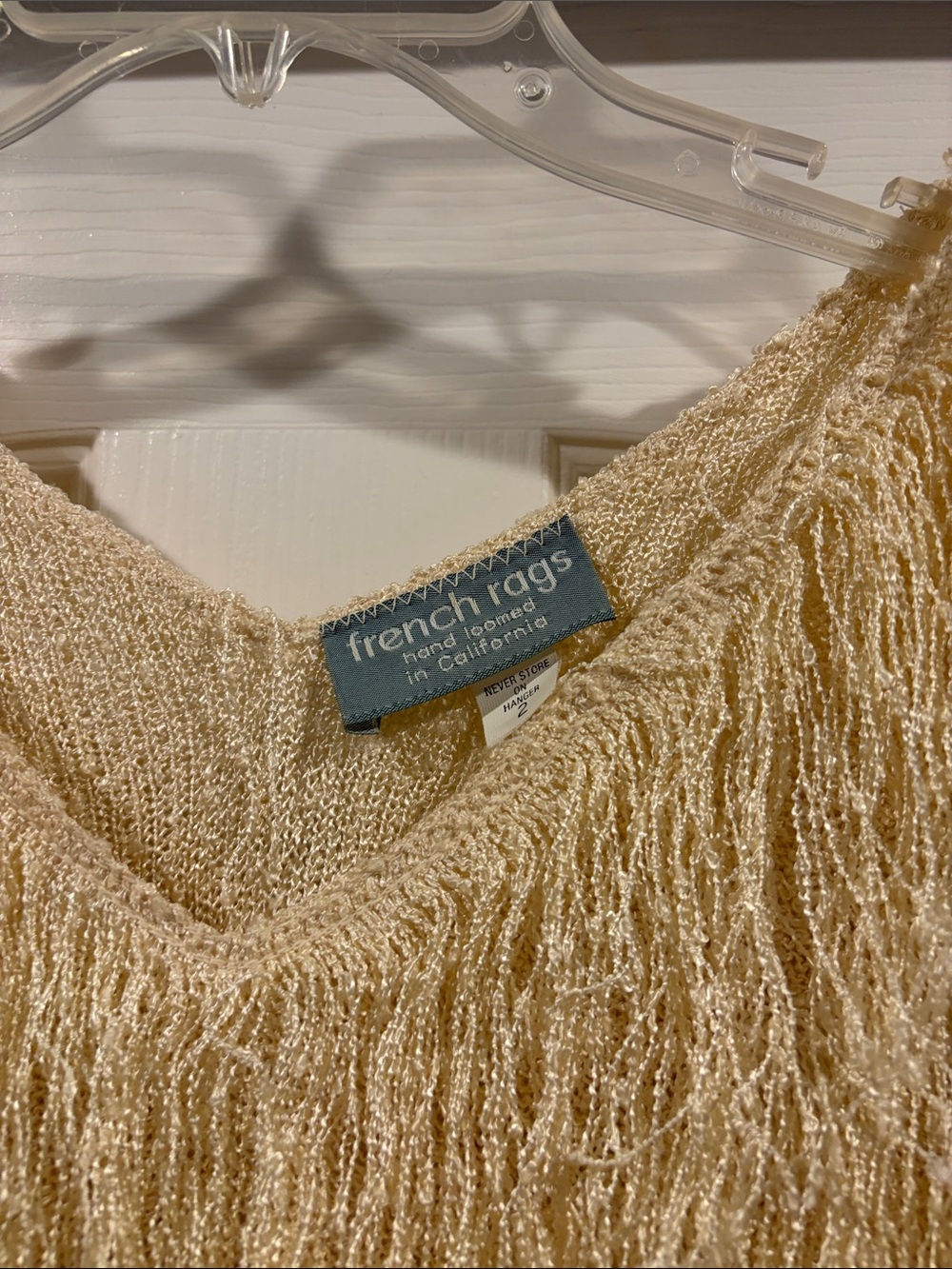French Rags Hand loomed in CA fringe lightweight knit short sleeve top size 2 - Picture 3 of 6